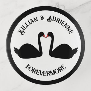 Gothic Wedding Kissing Black Swans Custom Trinket Tray