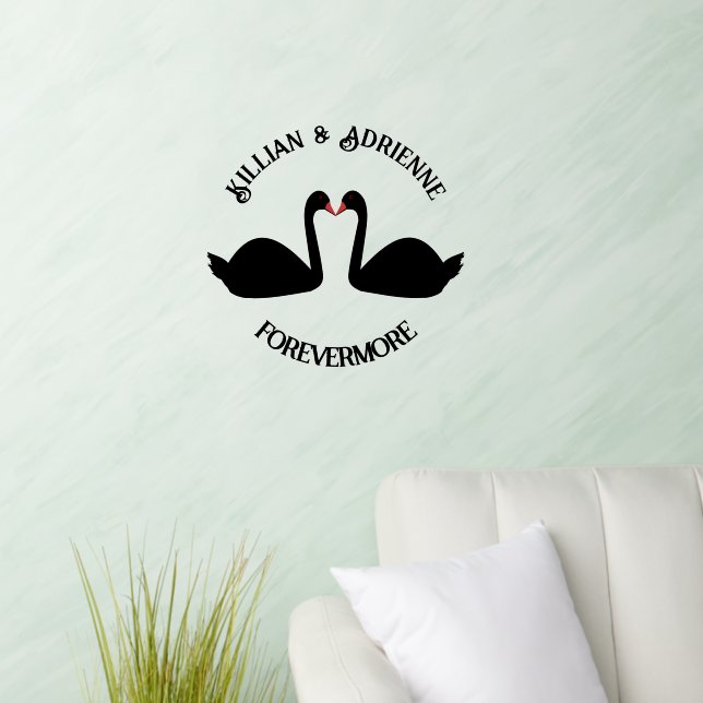 Gothic Wedding Kissing Black Swans Custom Wall Decal (Living Room)