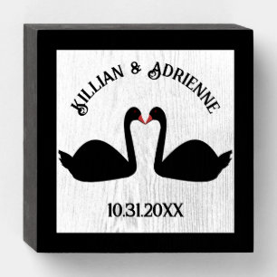 Gothic Wedding Kissing Black Swans Custom Wooden Box Sign