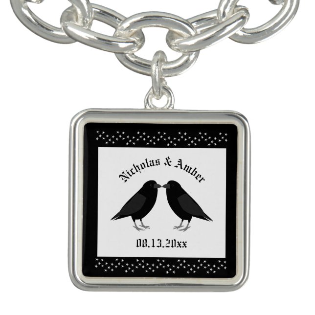 Gothic Wedding Kissing Ravens Custom Bracelet (Design)