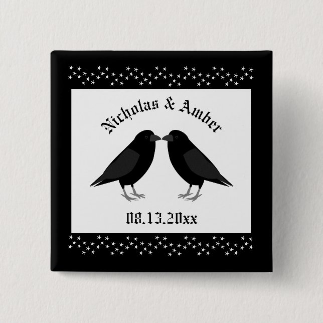 Gothic Wedding Kissing Ravens Custom Button (Front)