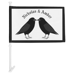 Gothic Wedding Kissing Ravens Custom Car Flag