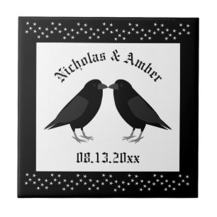Gothic Wedding Kissing Ravens Custom Ceramic Tile