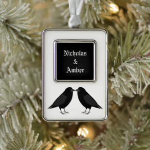 Gothic Wedding Kissing Ravens Custom Christmas Ornament