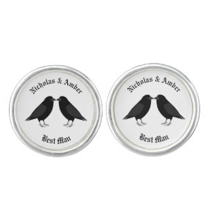 Gothic Wedding Kissing Ravens Custom Cufflinks