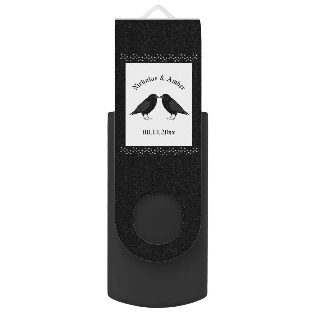 Gothic Wedding Kissing Ravens Custom Flash Drive (Front Vertical)