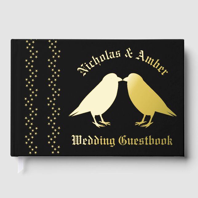 Gothic Wedding Kissing Ravens Custom Foil Guest Book (Front)