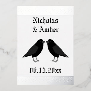 Gothic Wedding Kissing Ravens Custom Foil Invitation