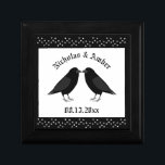 Gothic Wedding Kissing Ravens Custom Gift Box<br><div class="desc">This awesome Wedding gift box features a digital art image of a pair of beautiful black ravens facing each other and looking like they are kissing. They are black with beady eyes and gray beaks and feet. There are also white stars on a black background above and below the birds....</div>