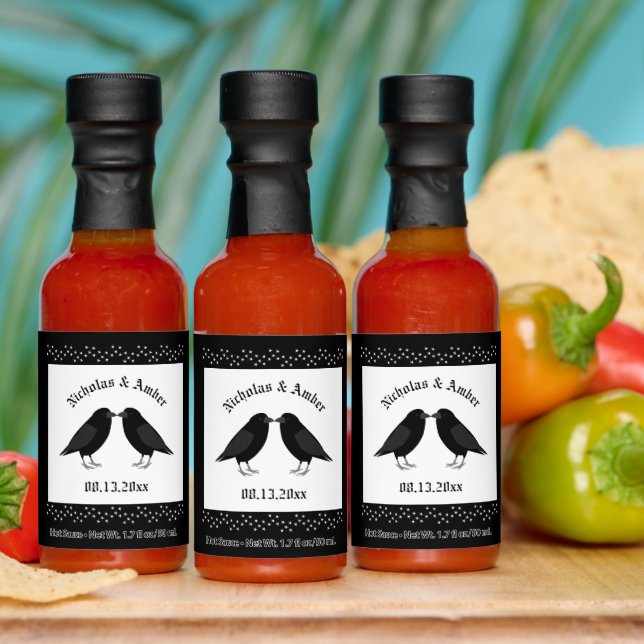 Gothic Wedding Kissing Ravens Custom Hot Sauces (Multi)