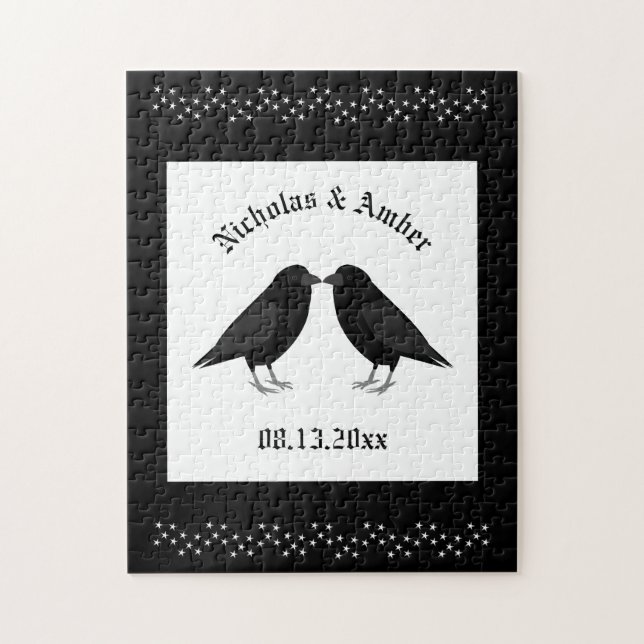 Gothic Wedding Kissing Ravens Custom Jigsaw Puzzle (Vertical)