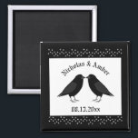 Gothic Wedding Kissing Ravens Custom Magnet<br><div class="desc">This awesome Wedding magnet features a digital art image of a pair of beautiful black ravens facing each other and looking like they are kissing. They are black with beady eyes and gray beaks and feet. There are also white stars on a black background above and below the birds. There...</div>