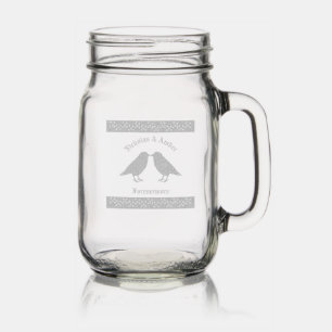 Gothic Wedding Kissing Ravens Custom Mason Jar W/ Handle