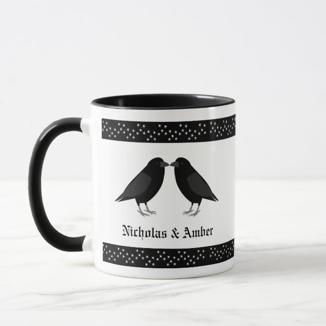 Gothic Wedding Kissing Ravens Custom Mug (Left)