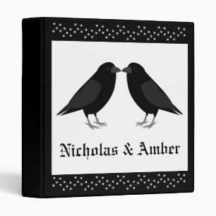 Gothic Wedding Kissing Ravens Custom Names 3 Ring Binder