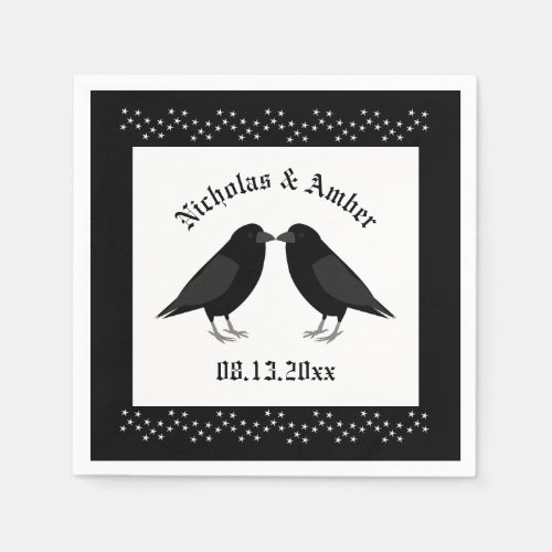 Gothic Wedding Kissing Ravens Custom Napkins