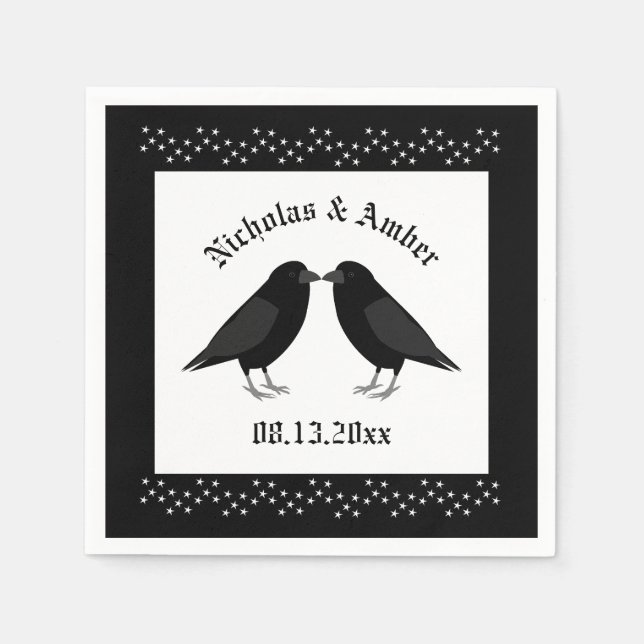 Gothic Wedding Kissing Ravens Custom Napkins (Front)