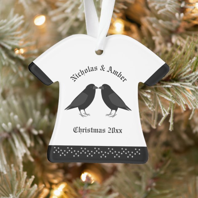 Gothic Wedding Kissing Ravens Custom Ornament (Tree)