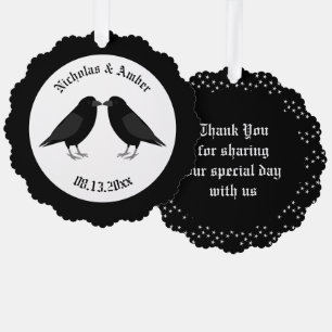Gothic Wedding Kissing Ravens Custom Ornament Card