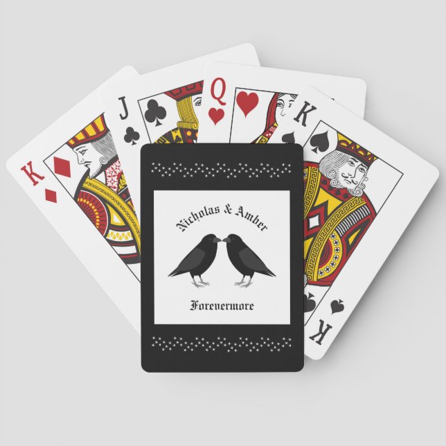 Gothic Wedding Kissing Ravens Custom Poker Cards (Back)