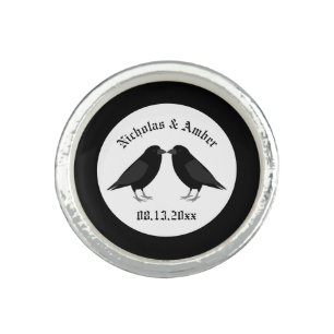 Gothic Wedding Kissing Ravens Custom Ring