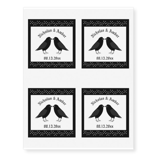 Gothic Wedding Kissing Ravens Custom Temporary Tattoos (Front)