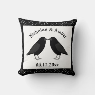 Gothic Wedding Kissing Ravens Custom Throw Pillow