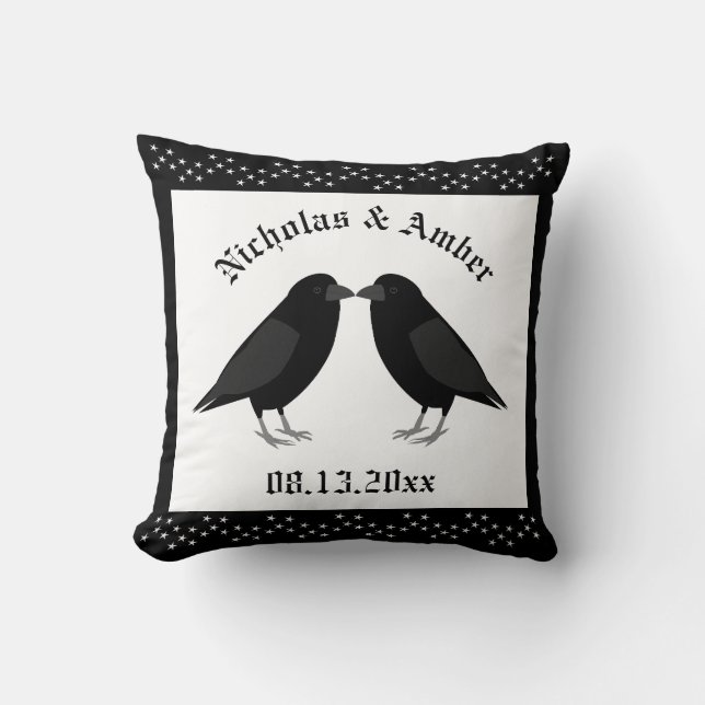 Gothic Wedding Kissing Ravens Custom Throw Pillow (Front)