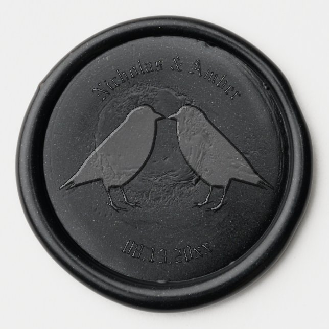 Gothic Wedding Kissing Ravens Custom Wax Seal Sticker (Front)