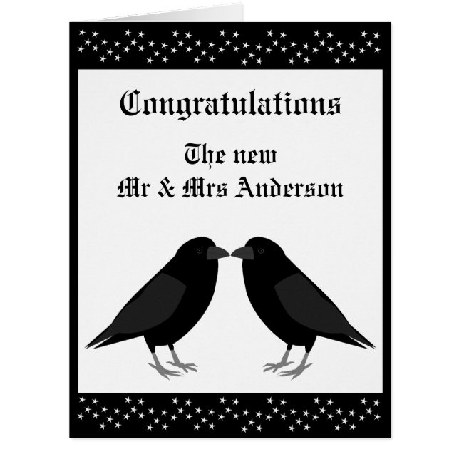 Gothic Wedding Kissing Ravens Custom Wedding Cards (Front)