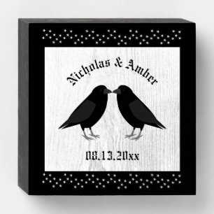 Gothic Wedding Kissing Ravens Custom Wooden Box Sign