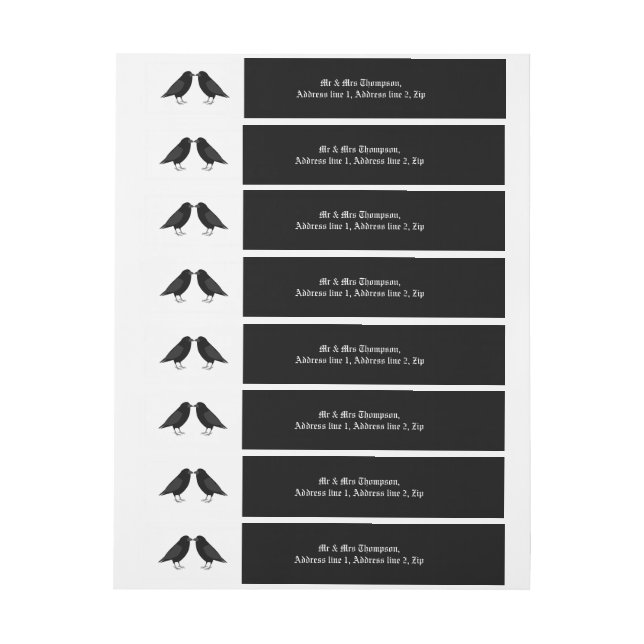 Gothic Wedding Kissing Ravens Custom Wrap Around Address Label (Sheet)
