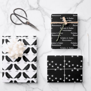 Gothic Wedding Kissing Ravens Custom Wrapping Paper Sheets
