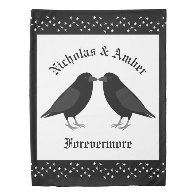 Gothic Wedding Kissing Ravens Double Sided Duvet Cover (Front)