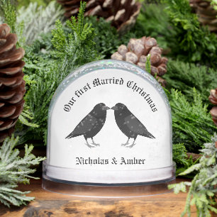 Gothic Wedding Kissing Ravens First Married Xmas Snow Globe
