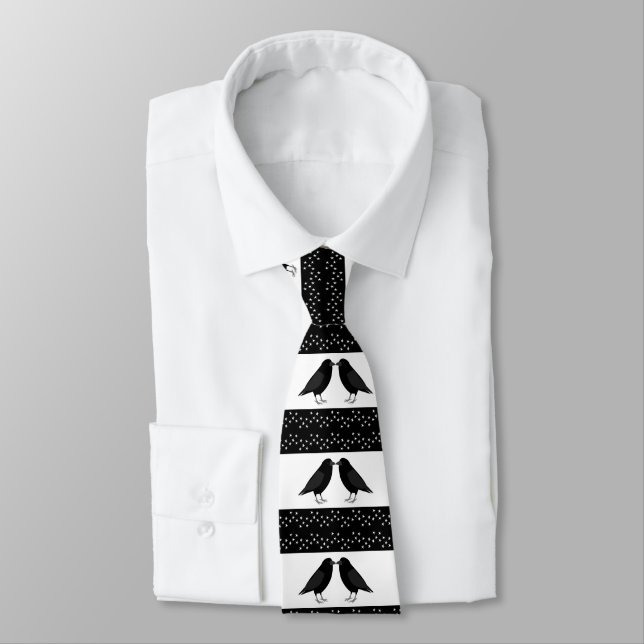 Gothic Wedding Kissing Ravens Patterned Neck Tie (Tied)
