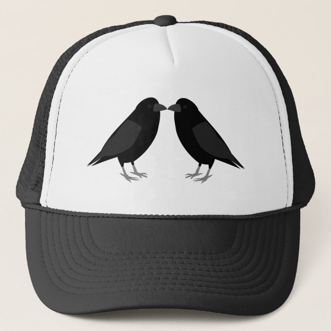 Gothic Wedding Kissing Ravens Trucker Hat (Front)