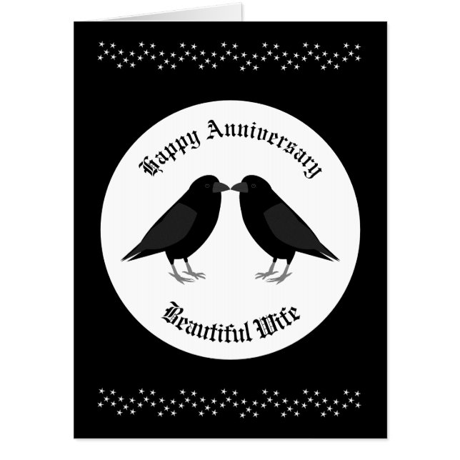 Gothic Wedding Kissing Ravens Wedding Anniversary Card (Front)
