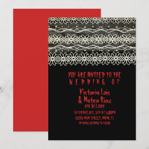 Gothic Wedding  Lace  Red Black      Invitation