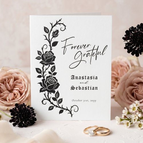 Gothic Wedding Moody Floral Rose Forever Grateful Letterpress Thank You Card