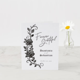 Gothic Wedding Moody Floral Rose Forever Grateful Letterpress Thank You Card