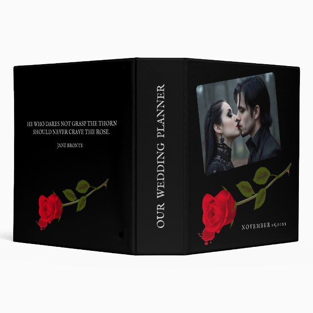 Gothic Wedding Planner Bloody Rose Photo and Quote 3 Ring Binder (Background)