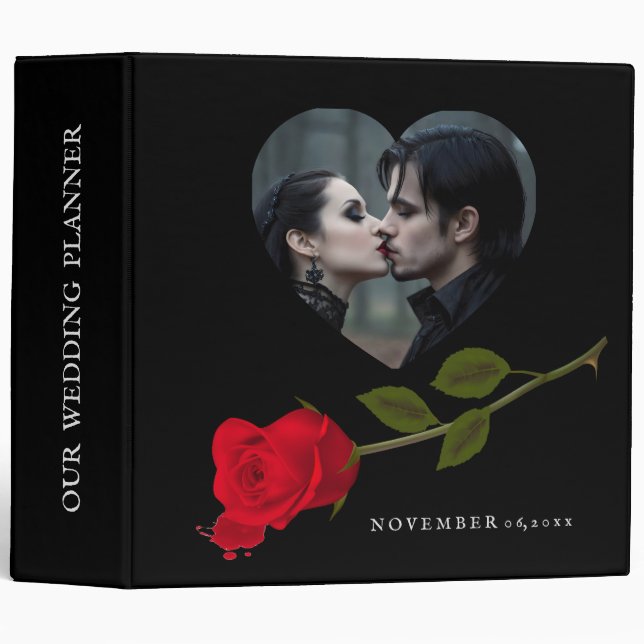 Gothic Wedding Planner Bloody Rose Photo and Quote 3 Ring Binder (Front/Spine)