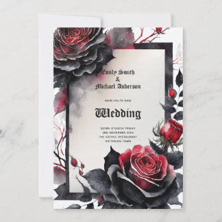 Gothic Wedding Red Black Roses Skulls Arch Invitation