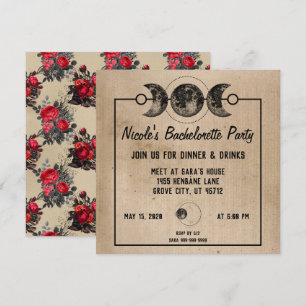 Gothic Wedding Red Roses Bachelorette Invites