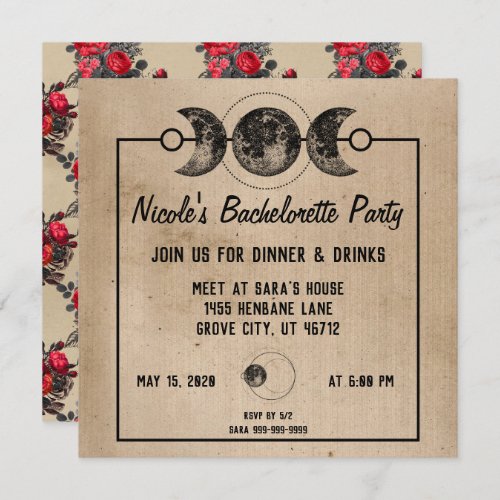 Gothic Wedding Red Roses Bachelorette Invites