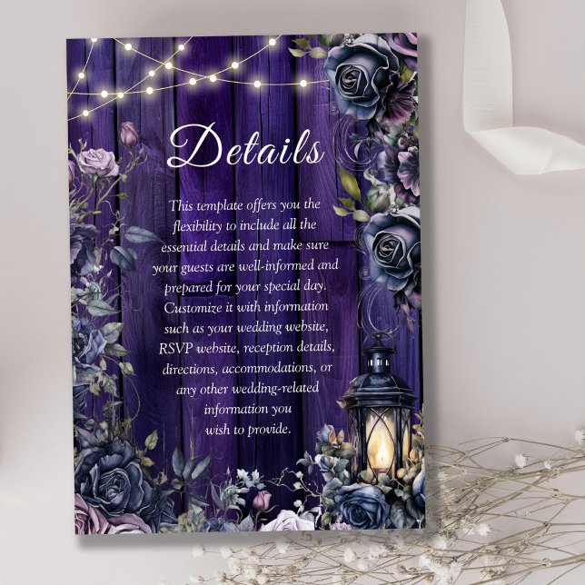 Gothic Wedding Rustic Purple Wood Planks Details Enclosure Card (Creator Uploaded)