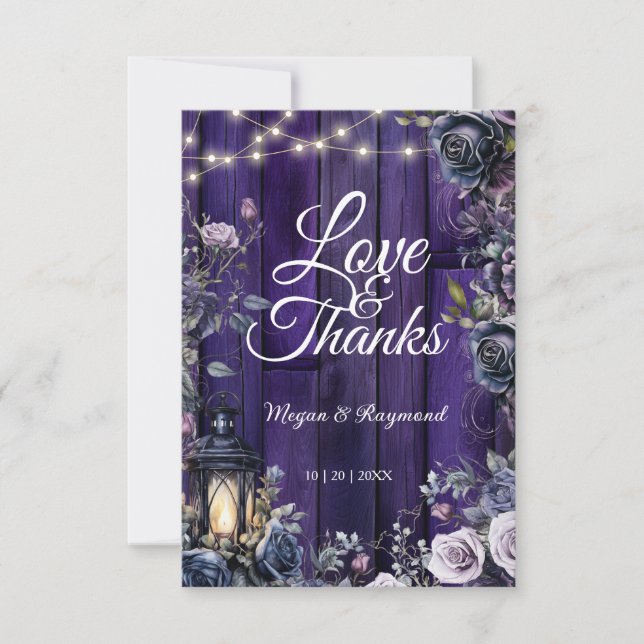 Gothic Wedding Rustic Purple Wood Thank You Card (Front)