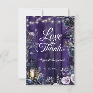 Gothic Wedding Rustic Purple Wood Thank You Card