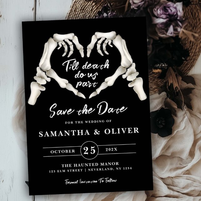 Gothic Wedding Save The Date Halloween Black Skull (Creator Uploaded)